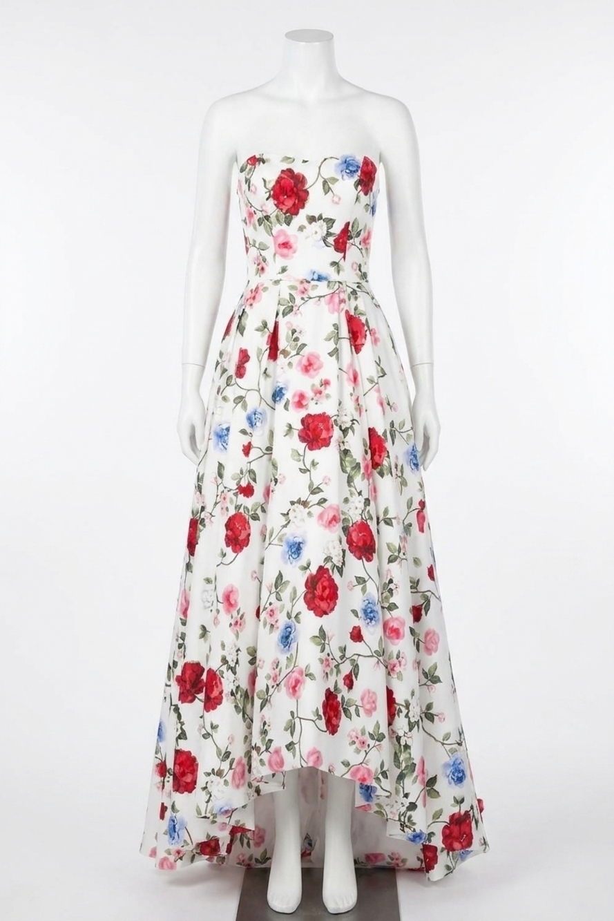 NEW SHERRI HILL strapless taffeta strapless dress in ivory print